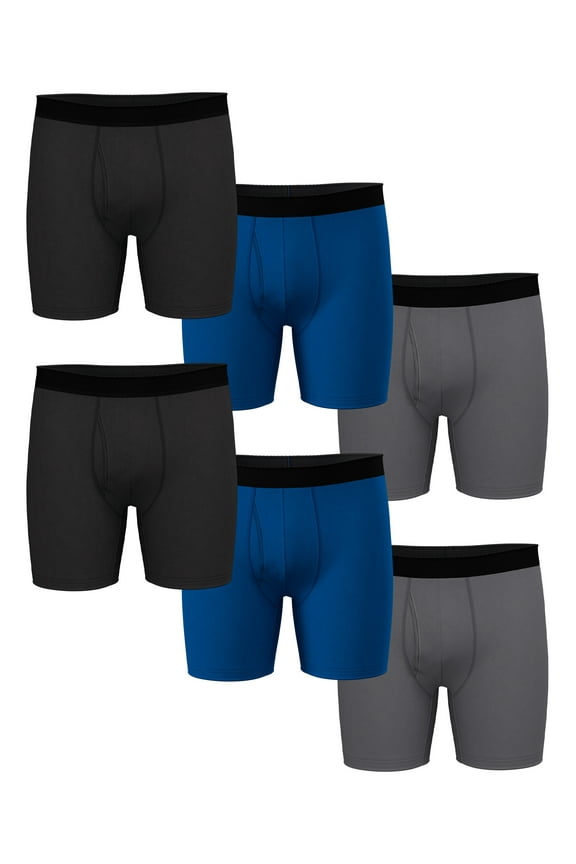 Men's Performance Cotton Boxer Brief Set, Boxer Briefs Underwear for Men, L, 6 Pack