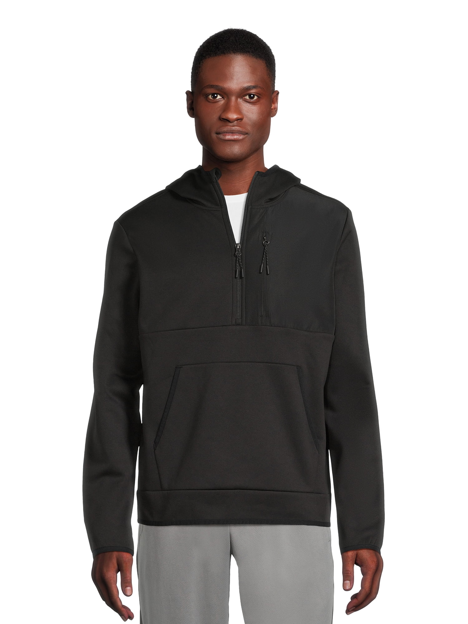 Athletic Works Men's Quarter Zip Tech Fleece Pullover with Hood, Sizes ...