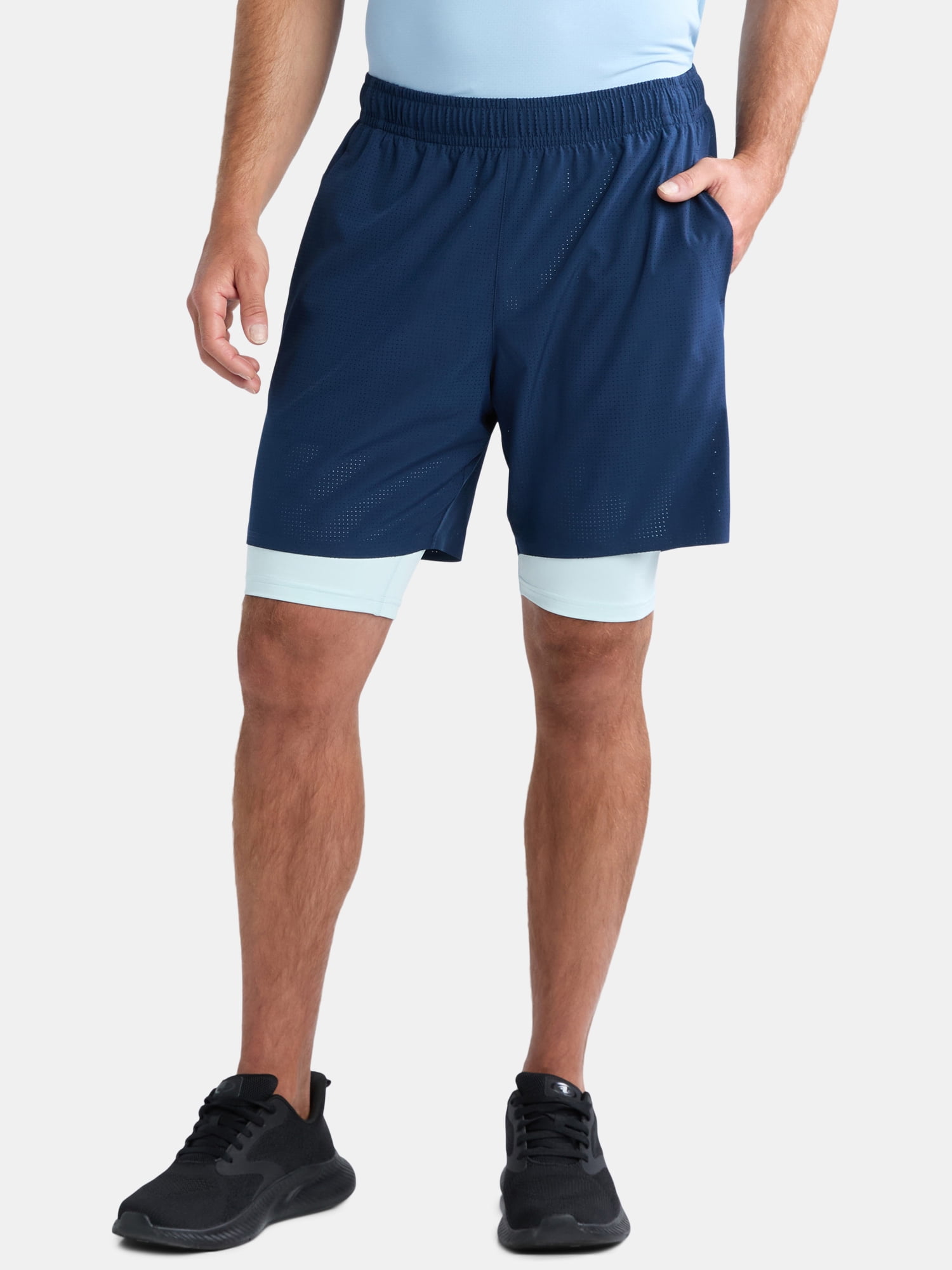 Athletic Works Men's and Big Men's 2 In 1 Perforated Active Shorts, 7" Inseam, Sizes S-3XL