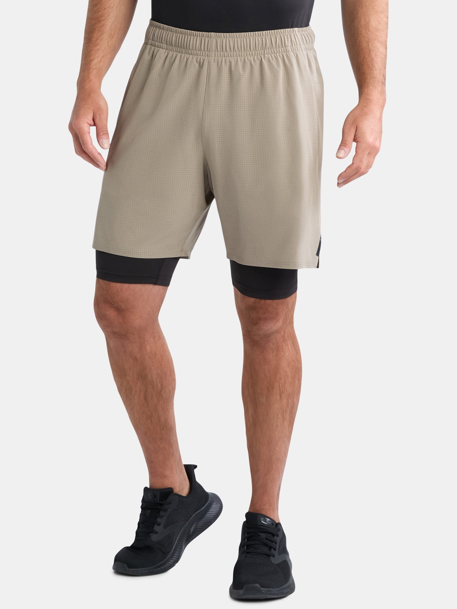 Athletic Works Men's and Big Men's 2 In 1 Perforated Active Shorts, 7" Inseam, Sizes S-3XL