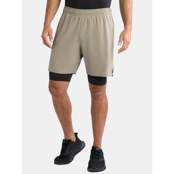 Athletic Works Men's and Big Men's 2 In 1 Perforated Active Shorts, 7" Inseam, Sizes S-3XL