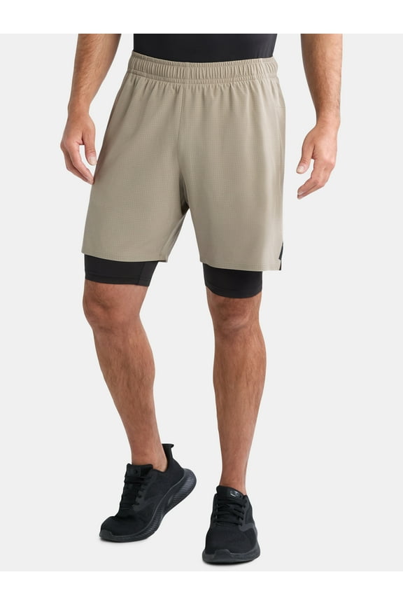 Men's and Big Men's 2 In 1 Perforated Active Shorts, 7" Inseam, Sizes S-3XL