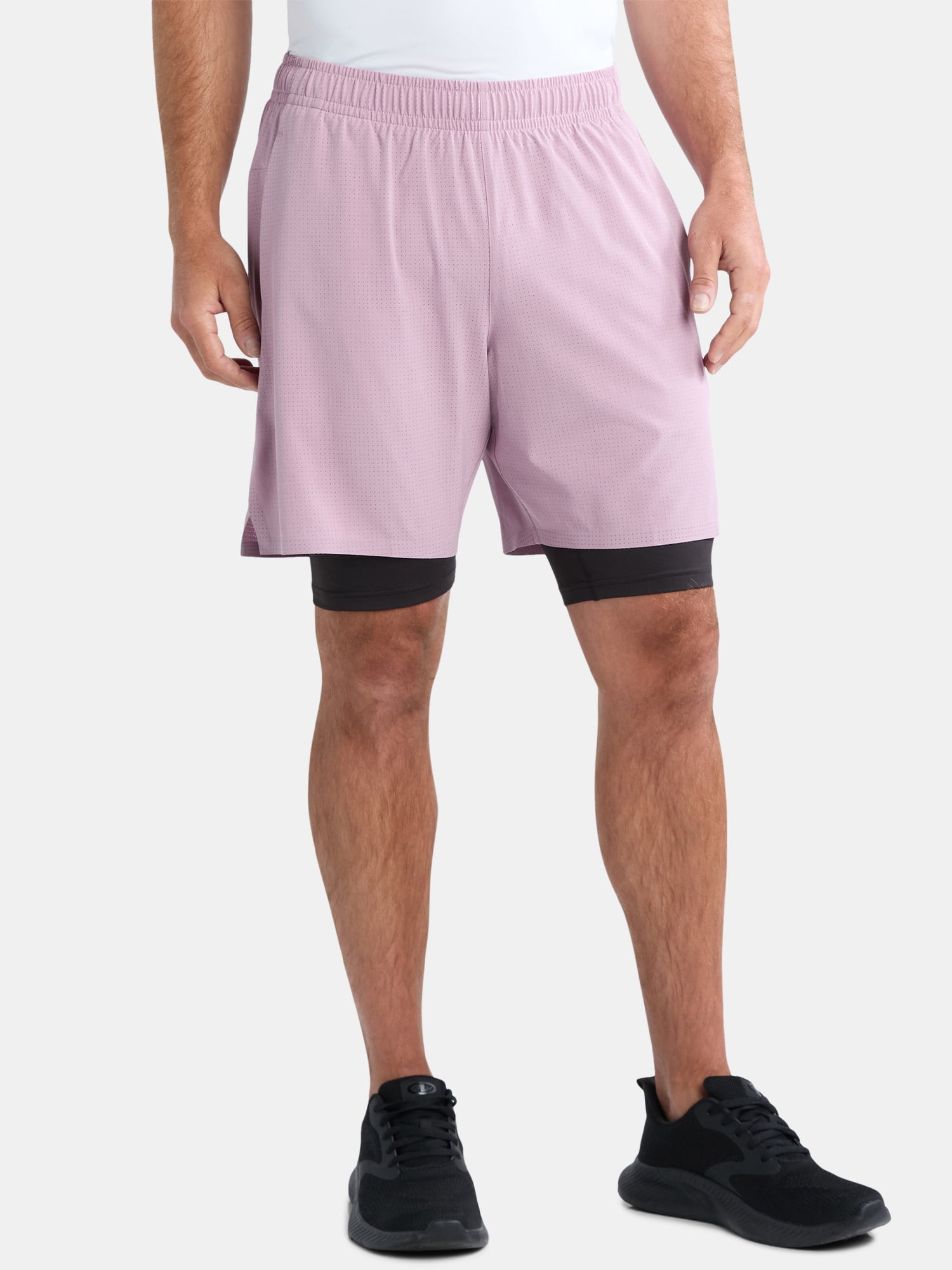 Athletic Works Men's and Big Men's 2 In 1 Perforated Active Shorts, 7" Inseam, Sizes S-3XL