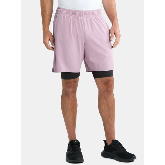 Athletic Works Men's and Big Men's 2 In 1 Perforated Active Shorts, 7" Inseam, Sizes S-3XL