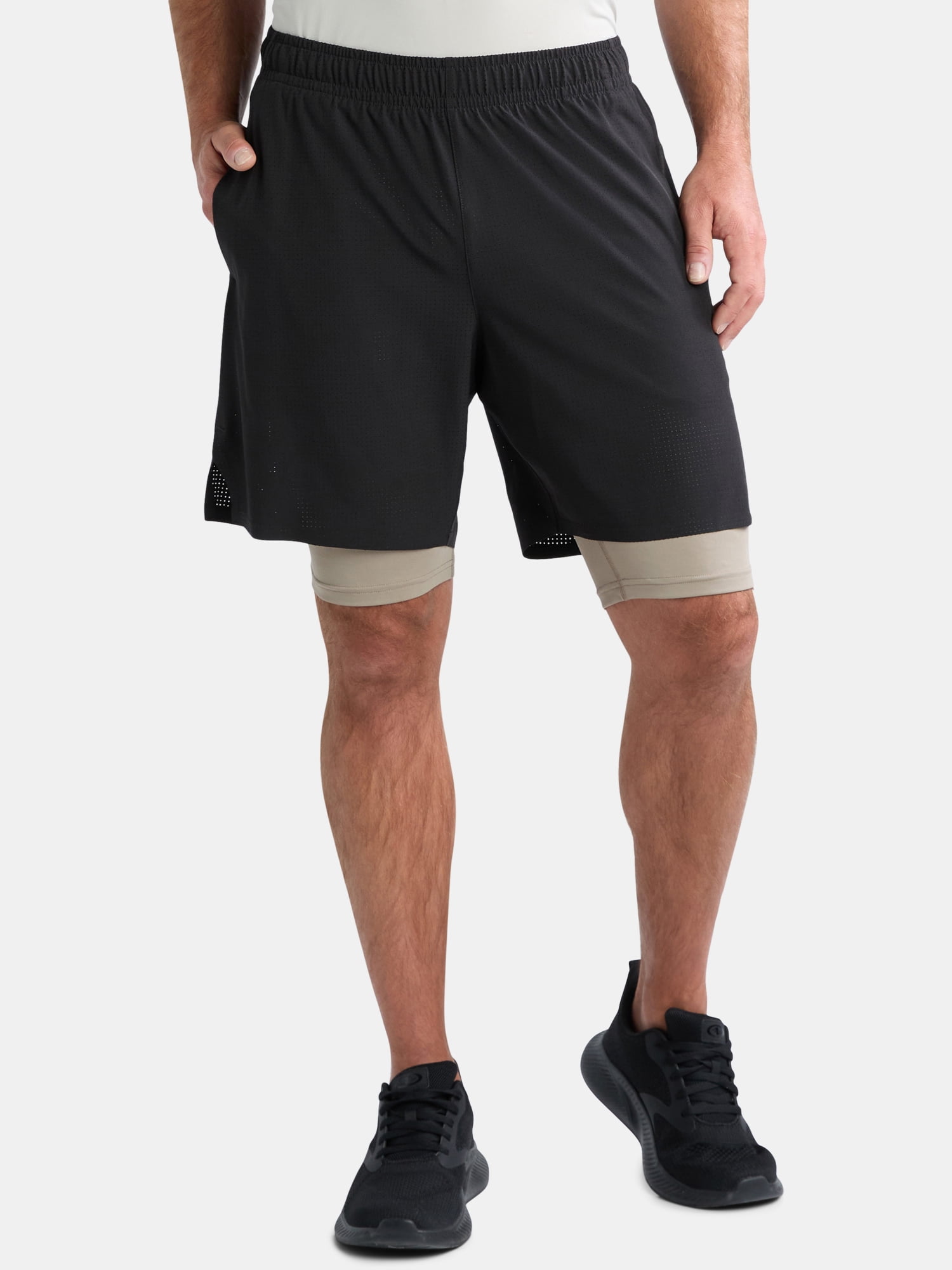 Athletic Works Men's and Big Men's 2 In 1 Perforated Active Shorts, 7" Inseam, Sizes S-3XL