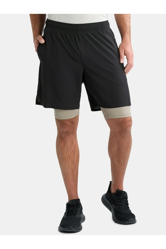 Men's and Big Men's 2 In 1 Perforated Active Shorts, 7" Inseam, Sizes S-3XL