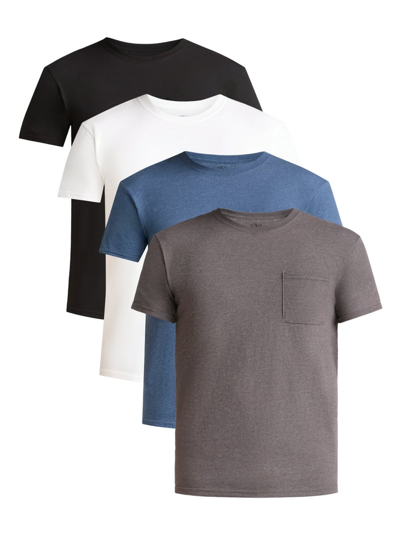 Athletic Works Men's Cotton Pocket Tee, 4-Pack, Crewneck, Sizes XS