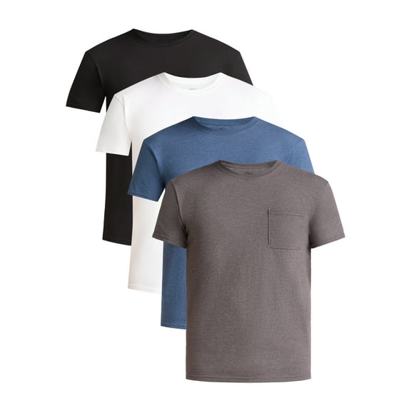 Athletic Works Men's and Big Men's Cotton Pocket Tee, 4-Pack, Sizes XS-5XL