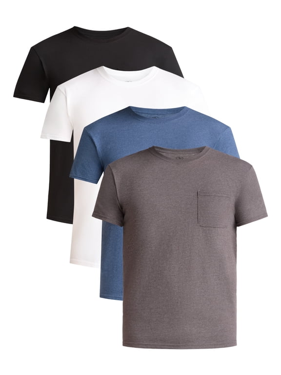 Men's and Big Men's Cotton Pocket Tee, 4-Pack, Sizes XS-5XL