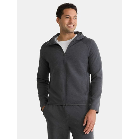 Athletic Works Men's and Big & Tall Fusion Double Knit Full Zip Hooded Sweatshirt Jacket, Sizes S-5XL