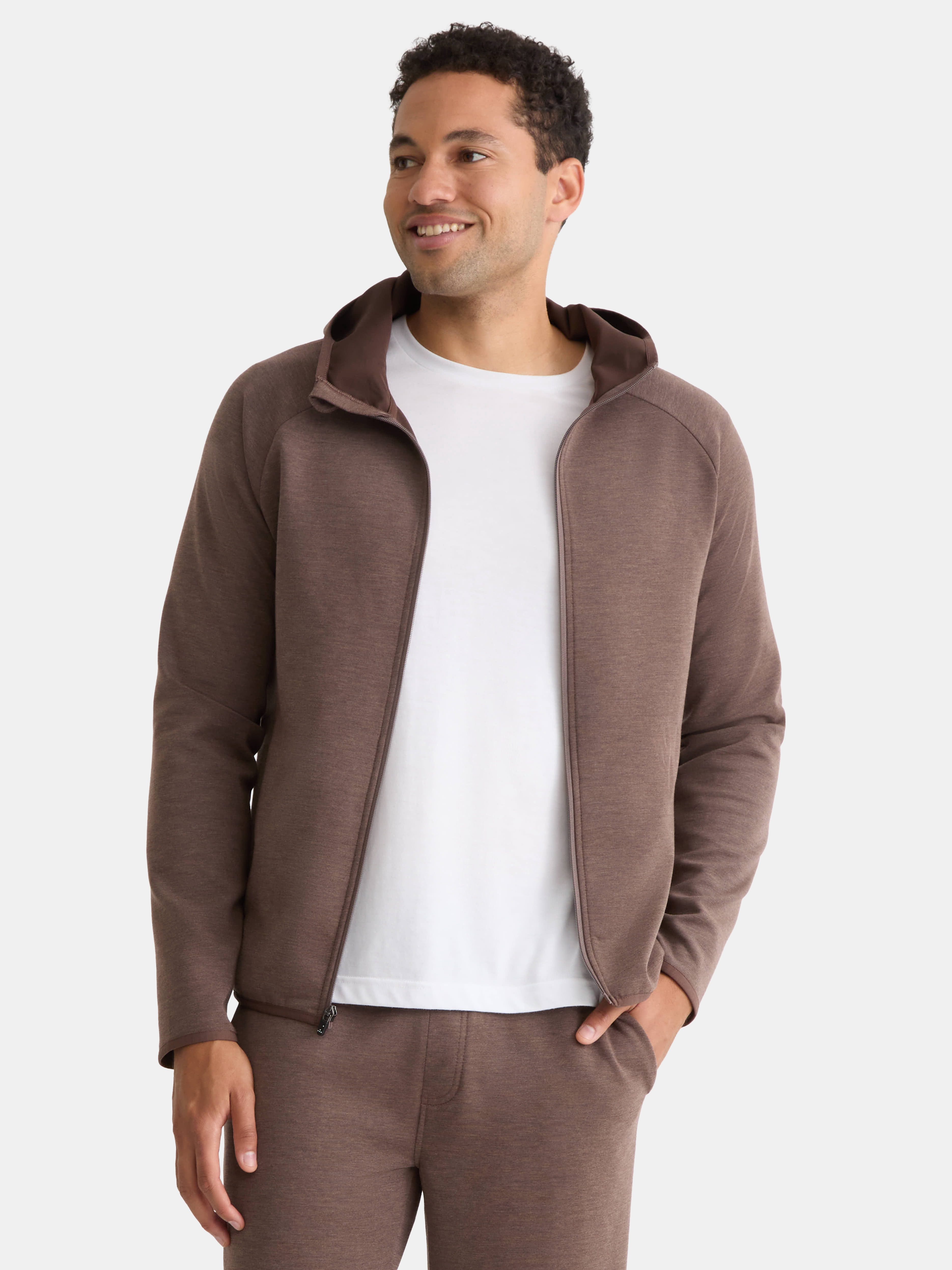 Athletic Works Men's and Big & Tall Fusion Double Knit Full Zip Hooded Sweatshirt Jacket, Sizes S-5XL