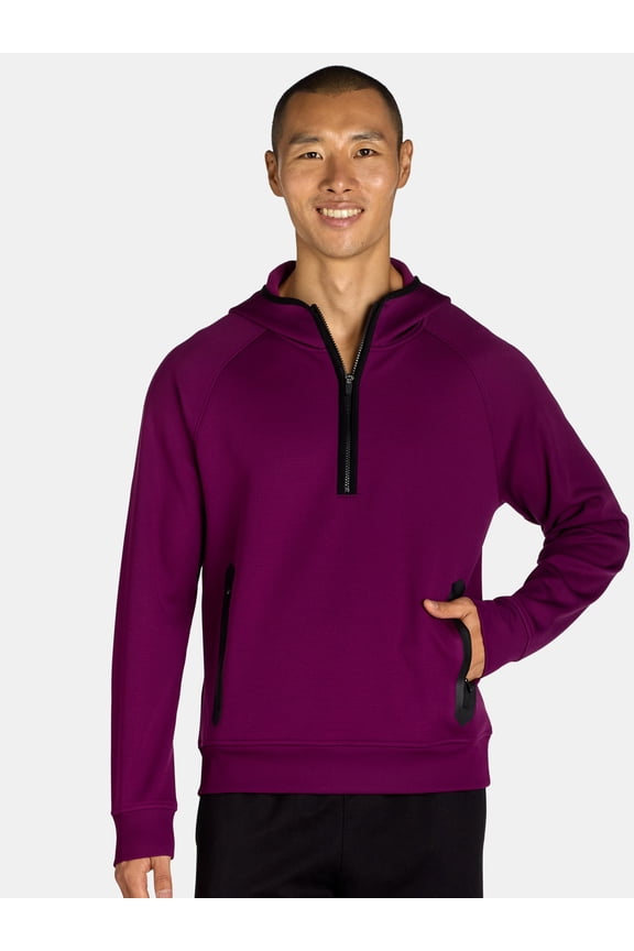 Men's and Big Men’s Grid Tech Fleece Quarter Zip Hoodie, Sizes S-3XL