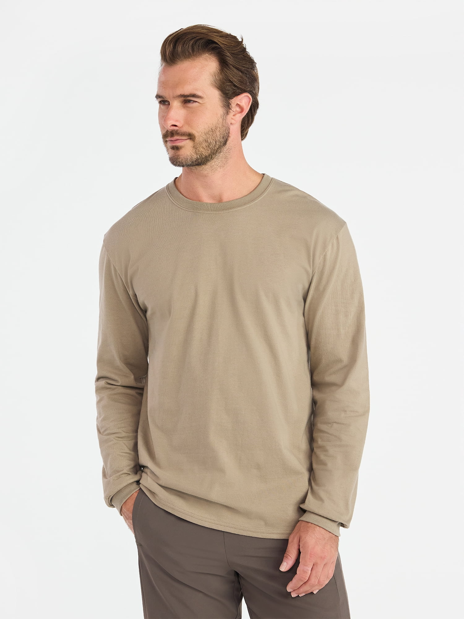 Athletic Works Men's and Big Men's Cotton Tee with Long Sleeves, Sizes S-3XL