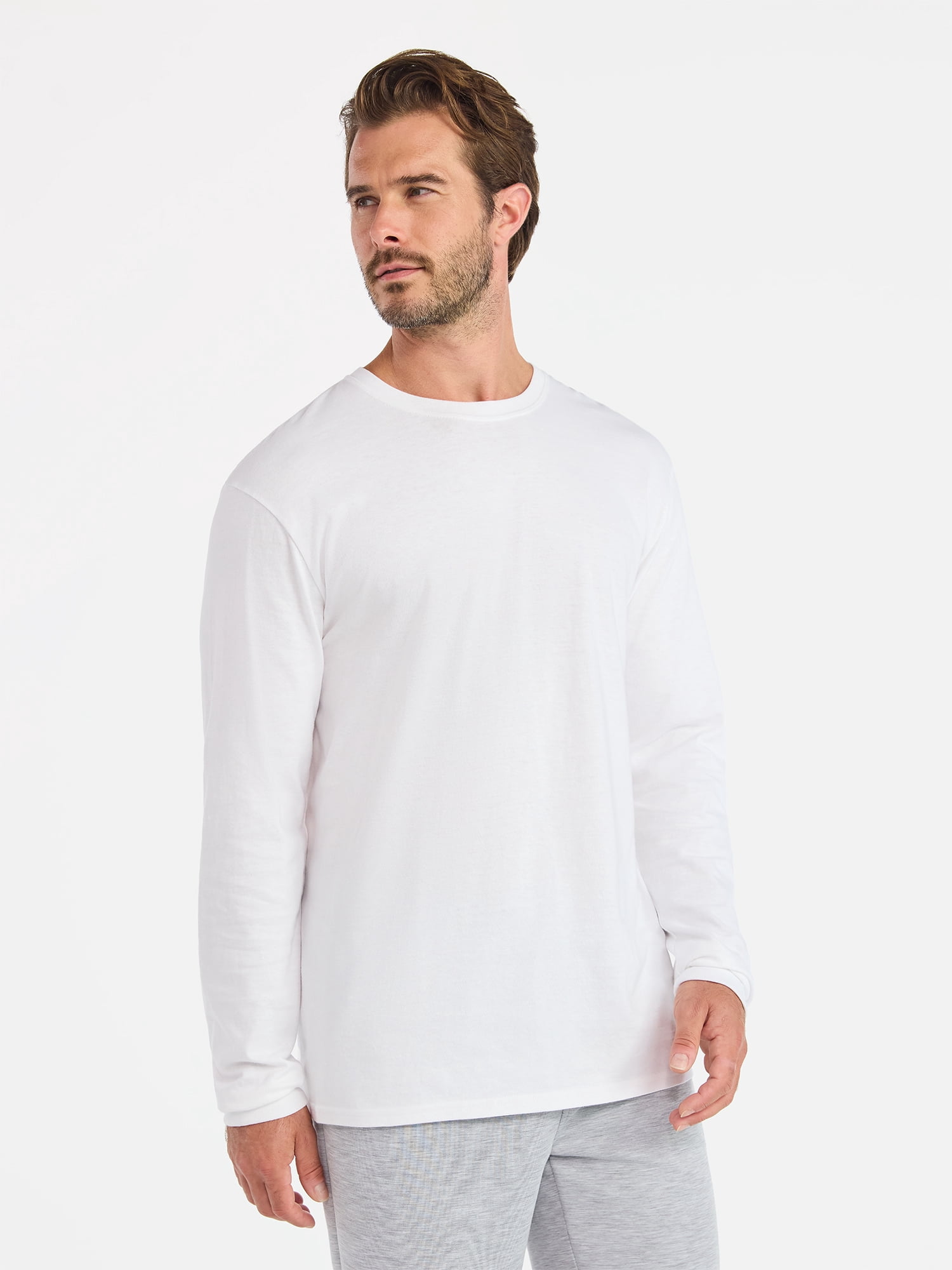Athletic Works Men's and Big Men's Cotton Tee with Long Sleeves, Sizes S-3XL