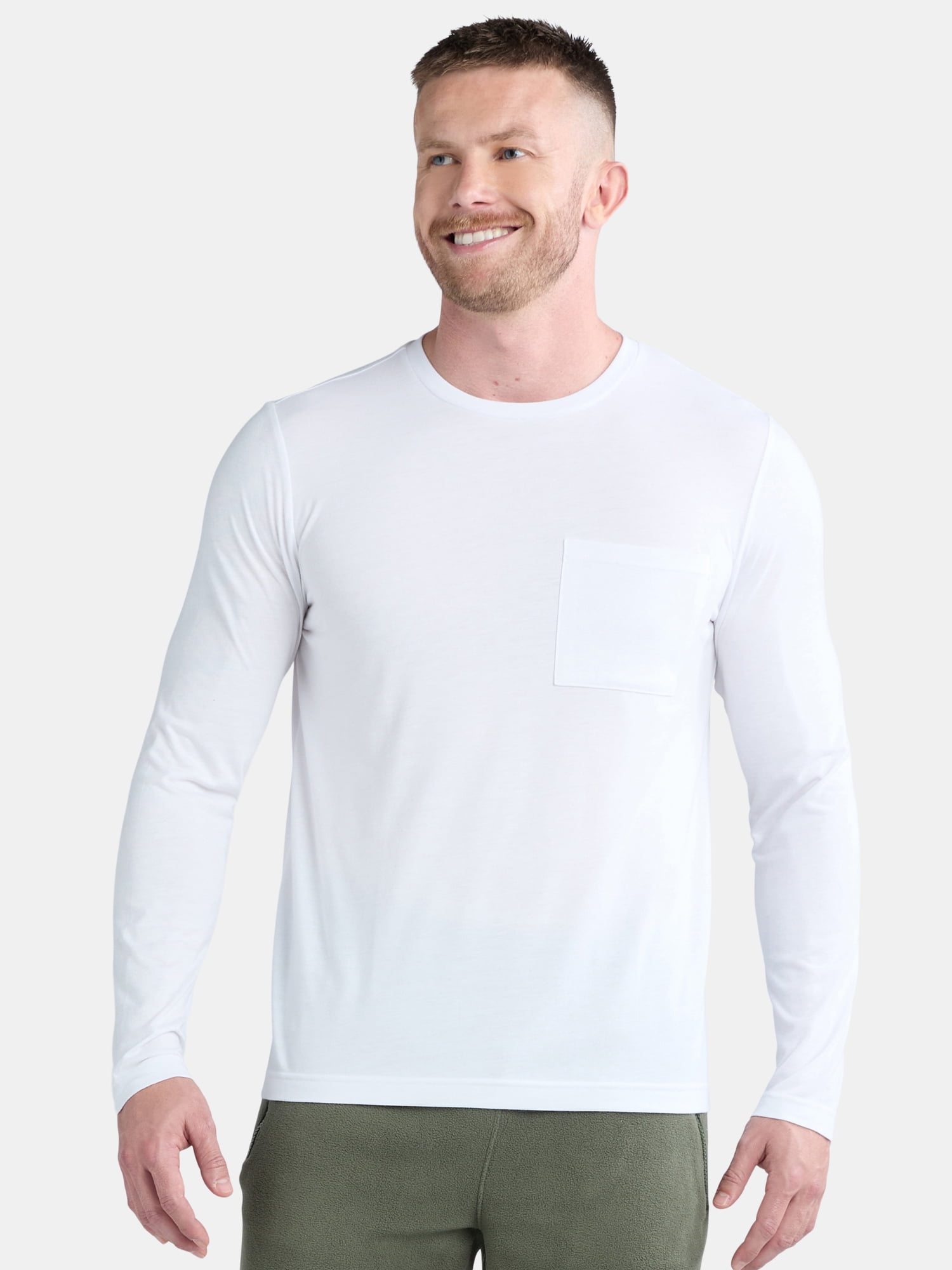 Athletic Works Men's and Big Men's Tri Blend Long Sleeve Pocket Tee, Sizes XS-5XL