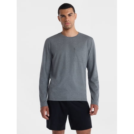 Athletic Works Men's Tri Blend Long Sleeve Pocket Tee Shirt, Sizes XS-4XLT
