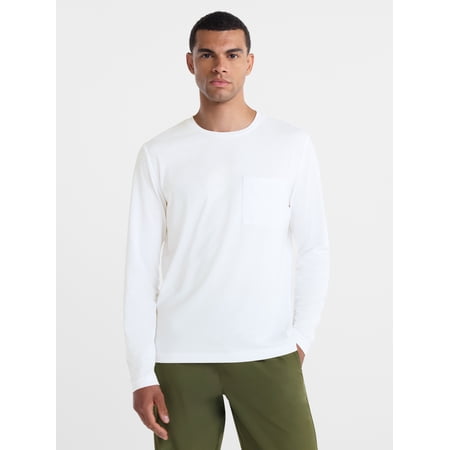 Athletic Works Men's Tri Blend Long Sleeve Pocket Tee Shirt, Sizes XS-4XLT