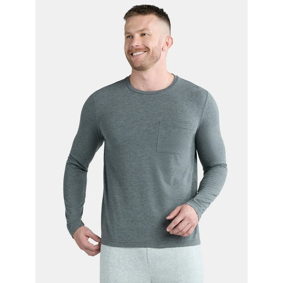 Athletic Works Men's and Big Men's Tri Blend Long Sleeve Pocket Tee, Sizes XS-5XL