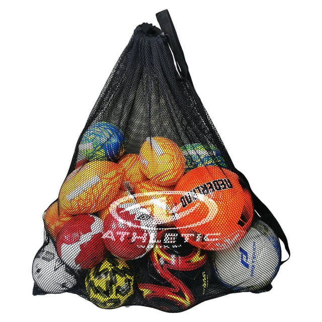 Athletic Works Mesh Sports Ball Bag Drawstring Shoulder Strap, Black