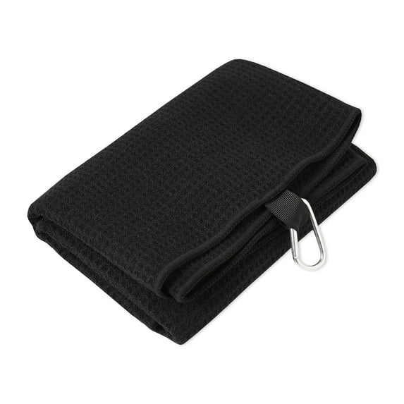 Athletic Works Microfiber Black Golf Towel, Featuring Waffle Texture & Convenient Clip, 30" x 20"
