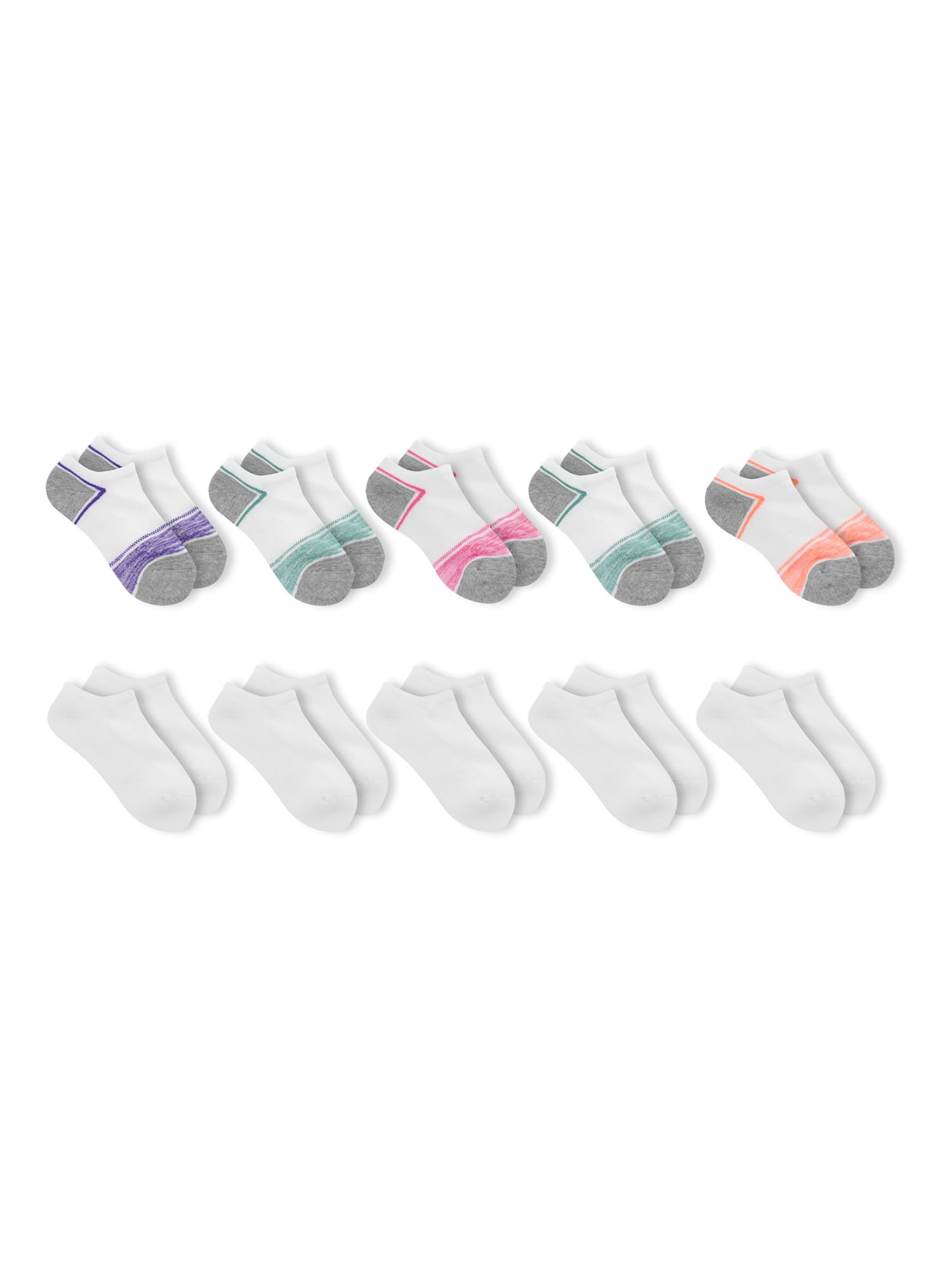 Athletic Works No Show & Liner Moisture Wicking Durable Stretchy Solid Ribbed Socks (Little Girls or Big Girls) 10 Pack