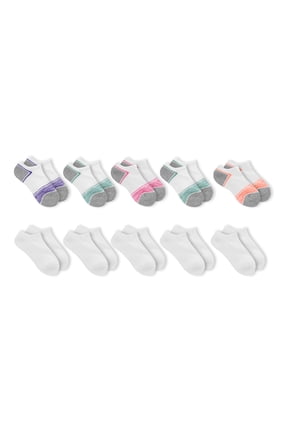 No Show & Liner Moisture Wicking Durable Stretchy Solid Ribbed Socks (Little Girls or Big Girls) 10 Pack