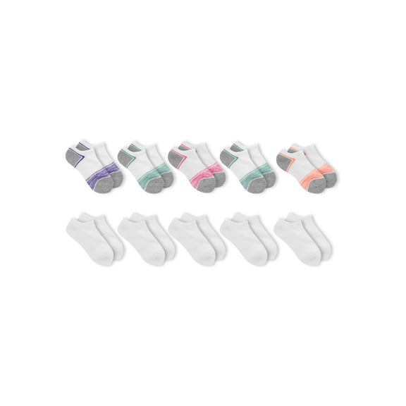 Athletic Works No Show & Liner Moisture Wicking Durable Stretchy Solid Ribbed Socks (Little Girls or Big Girls) 10 Pack