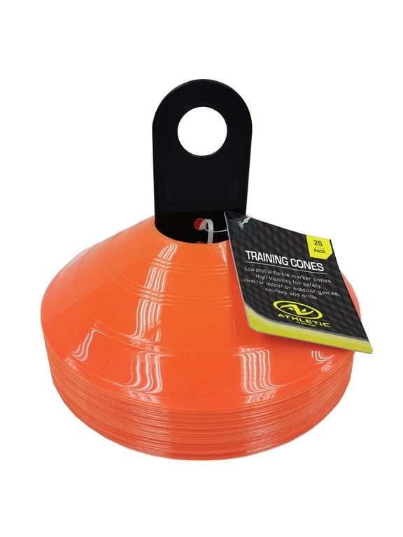 Orange Low-Profile Sports Training Cones for Agility, 25 Piece, Plastic