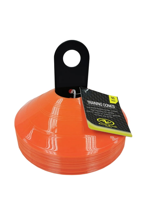 Orange Low-Profile Track and Field Training Cones, 50 Pack, Plastic