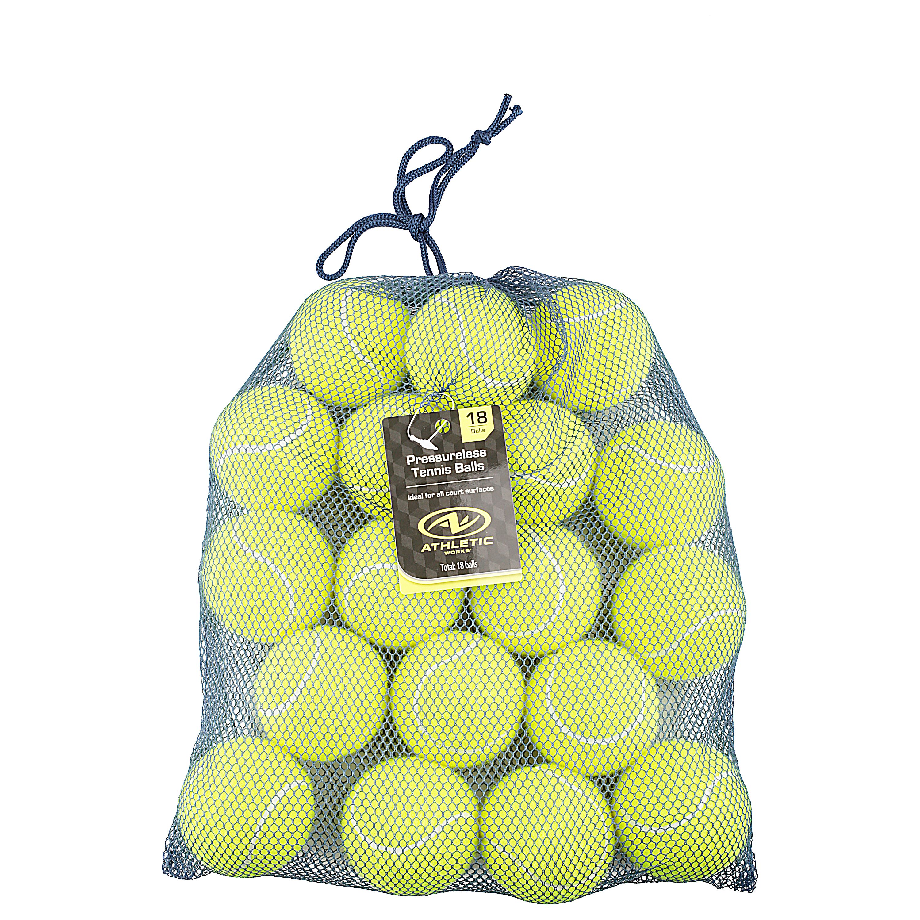 Athletic Works Pressureless Tennis Balls, 18 Pack Yellow