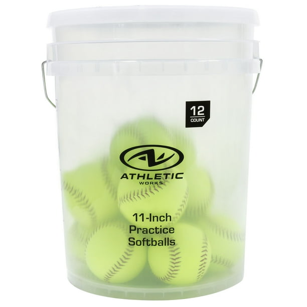 Athletic Works Set of 12 Softballs in 5Gallon Bucket, 11inch, Yellow