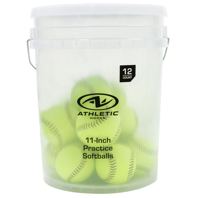 Athletic Works Set of 12 Softballs in 5-Gallon Bucket, 11-inch, Yellow ...