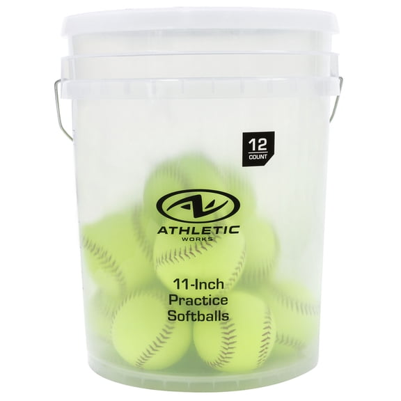 Athletic Works Set of 12 Softballs in 5-Gallon Bucket, 11-inch, Yellow