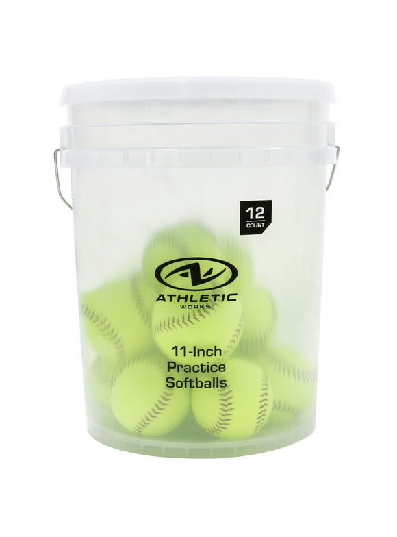 Athletic Works Set of 12 Softballs in 5-Gallon Bucket, 11-inch, Yellow