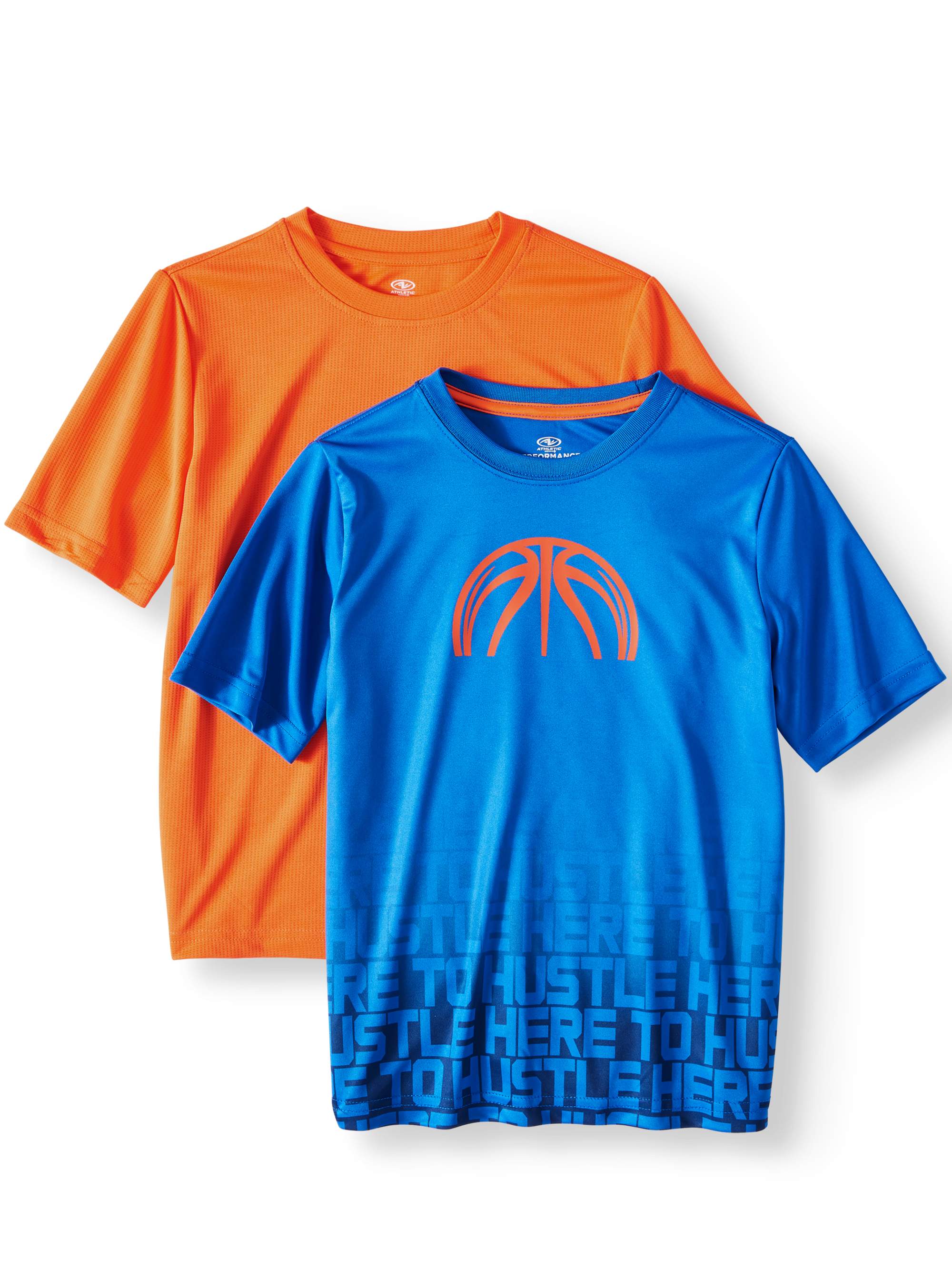 Athletic Works Short Sleeve Graphic & Solid T-Shirt, 2-Pack Set Value Bundle (Little Boys & Big Boys) - image 1 of 3