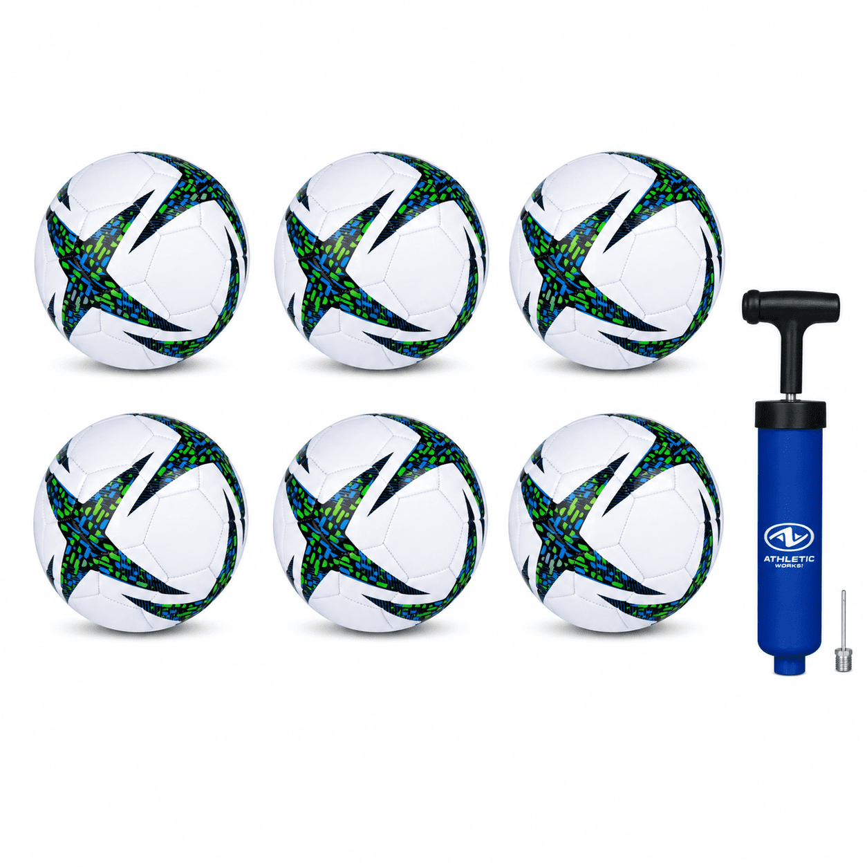 Athletic Works Size 3 Soccer Ball, Blue (6-Pack) with Pump
