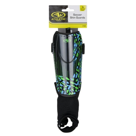 Athletic Works Small Soccer Shin Guards for Kids, Durable PP Shell, Black/Blue/Green