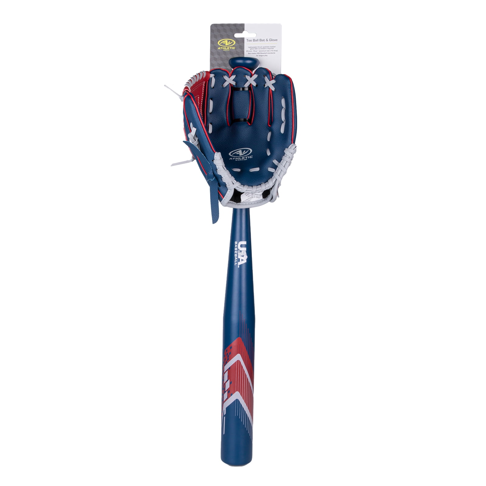 Athletic Works Teeball Bat and Glove Combo Set, Blue/Red