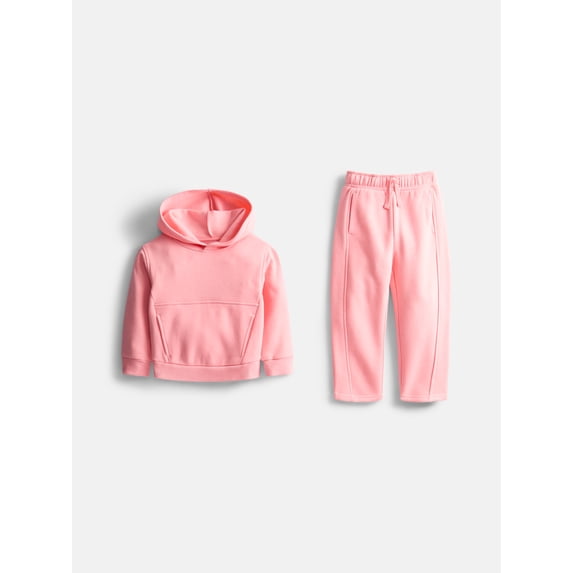 Athletic Works Toddler Girls Fleece Hoodie and Barrel Leg Pants Set, 2 Piece, Sizes 12M-3T
