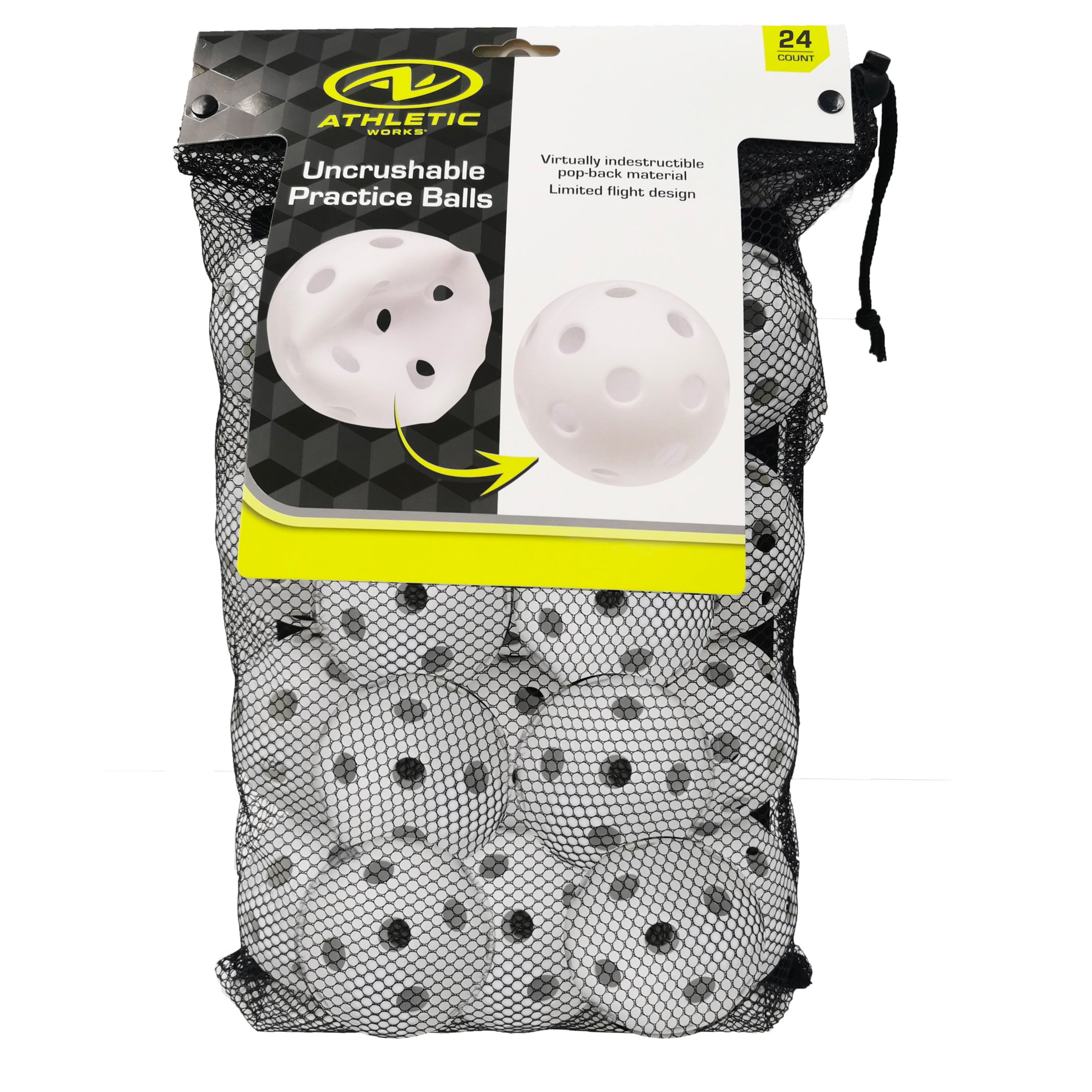 Athletic Works Uncrushable 9" Plastic Practice Baseballs, White, 24 Pack, 0.7 lbs, New