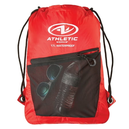 Athletic Works Waterproof 17L Roll-Top Dry Bag with Drawstring, Red Black, 24"x13"