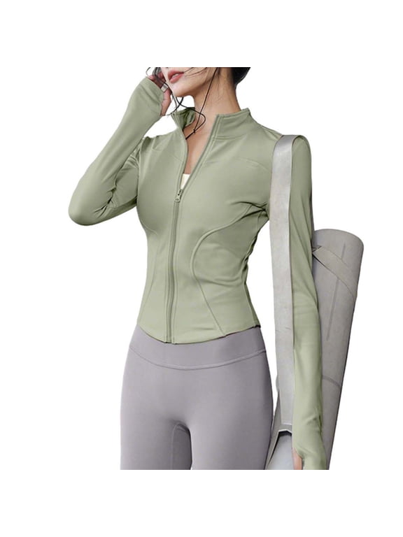 Womens Zip Up Workout Jacket Lightweight Slim Fit Stretch Athletic Jacket Cropped Running Gym Tops with Thumb Holes