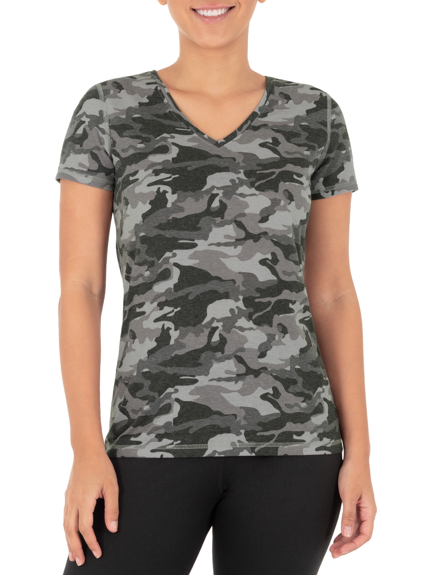 Athletic Works Women's Active Camo Print V-Neck T-Shirt - Walmart.com