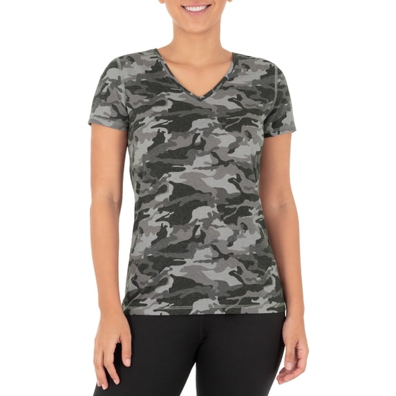 Athletic Works Women's Active Camo Print V-Neck T-Shirt
