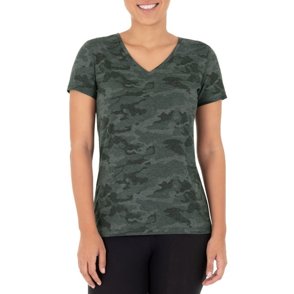 Athletic Works Women's Active Camo Print V-Neck T-Shirt