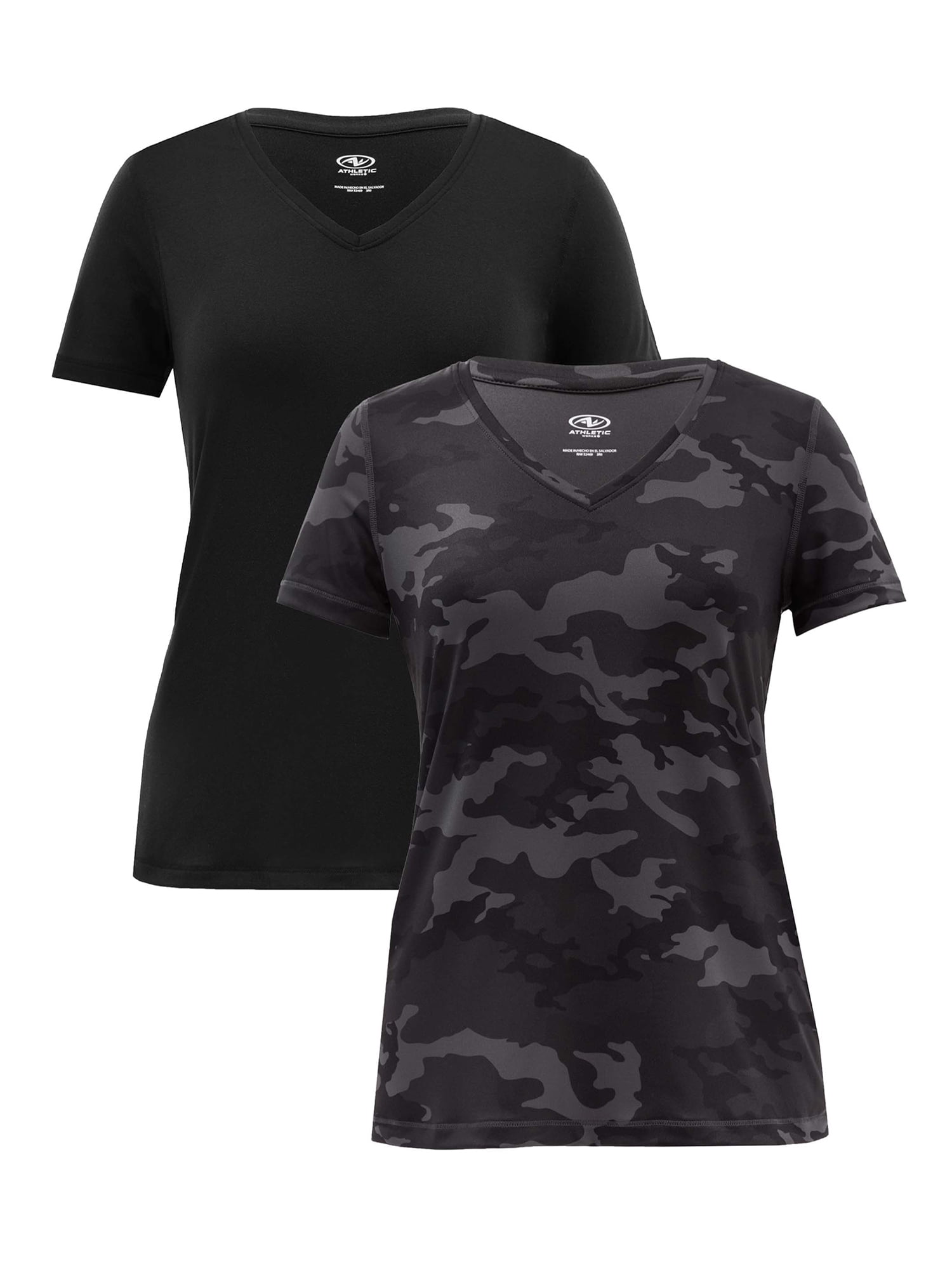 Athletic Works Women's Active V-Neck T-Shirt with Short Sleeves, 2-Pack, Sizes XS-XXXL