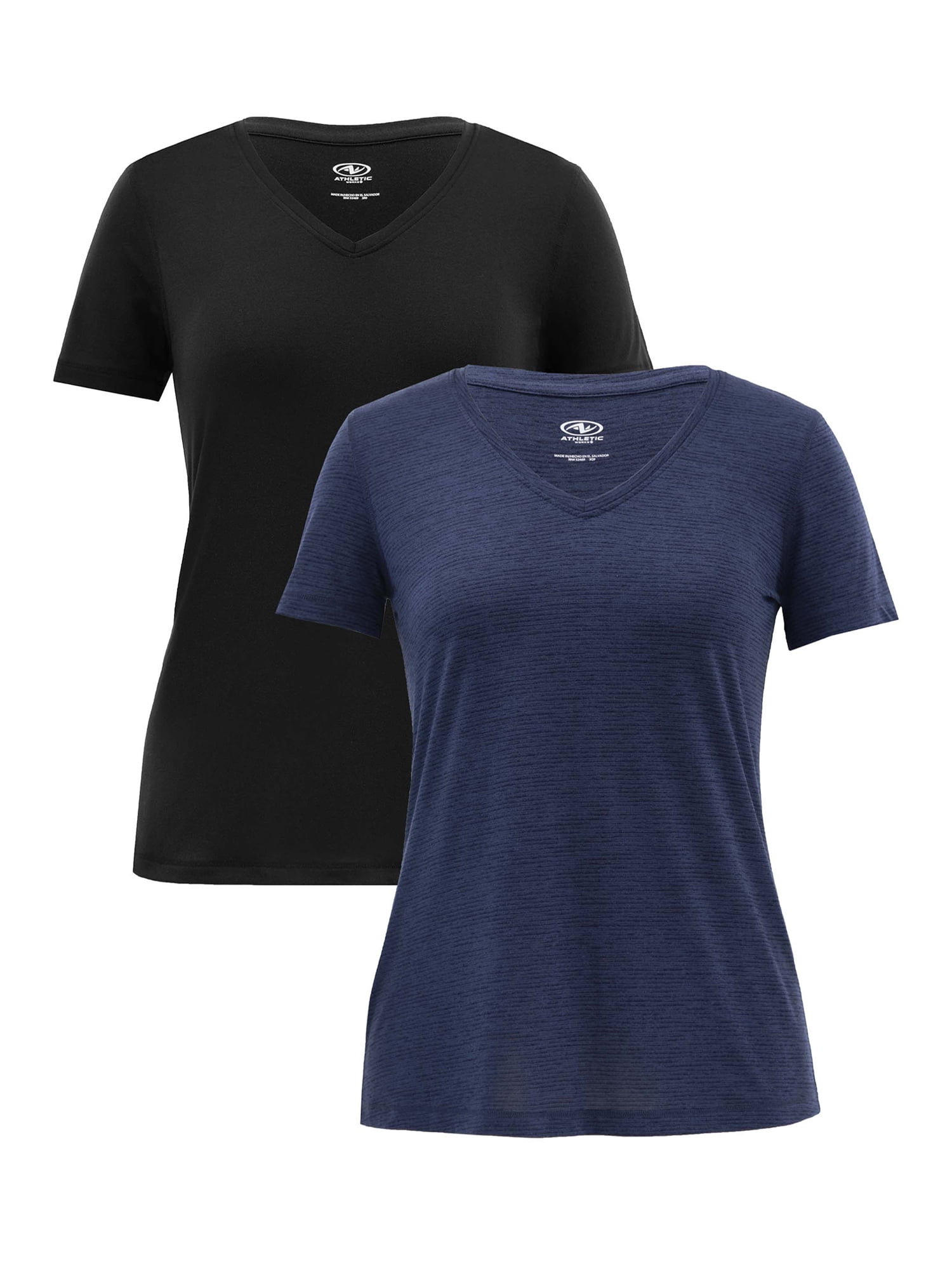 Athletic Works Women's Active V-Neck T-Shirt with Short Sleeves, 2-Pack, Sizes XS-XXXL