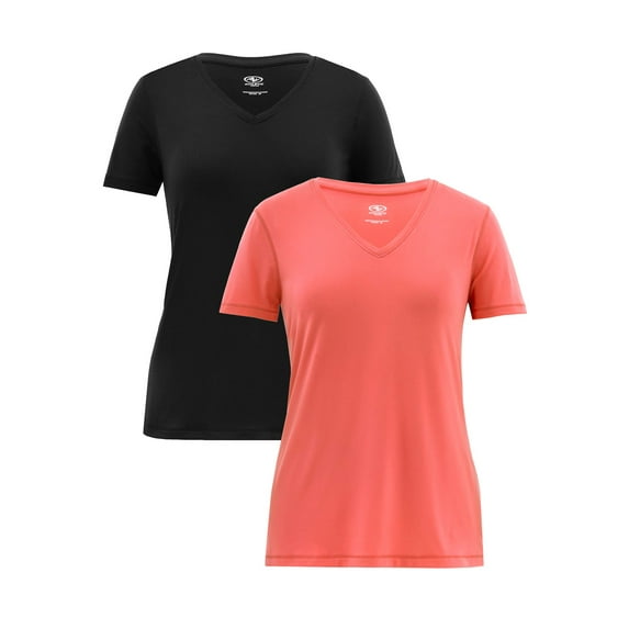 Athletic Works Women's Active V-Neck T-Shirt with Short Sleeves, 2-Pack, Sizes XS-XXXL