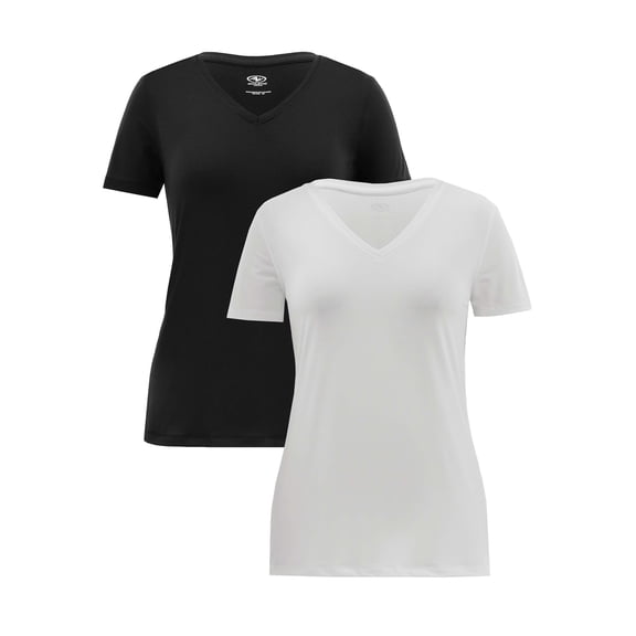 Athletic Works Women's Active V-Neck T-Shirt with Short Sleeves, 2-Pack, Sizes XS-XXXL