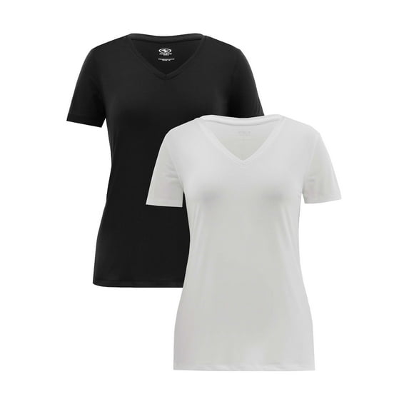 Athletic Works Women's Active V-Neck T-Shirt with Short Sleeves, 2-Pack, Sizes XS-XXXL